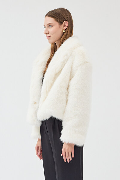 STONCS Women's Ecru Faux Fur Coat