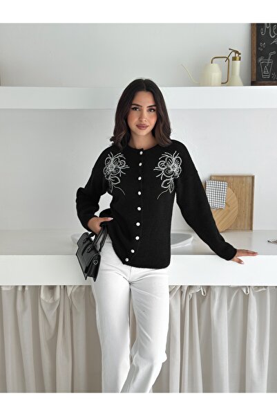 b buhari bykoc CARDIGAN TRICOTAT CU BUTONI CU MODEL DE FLORI CU TEXTURA MOALE