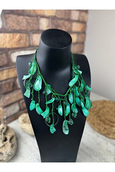 SEDEF TAKI taşlı kabuk el yapımı bohem kolye