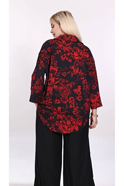 garajmood Red Floral Pattern Oversize Shirt Set