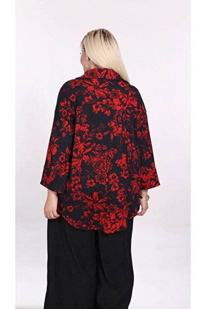 garajmood Red Floral Pattern Plus Size Shirt