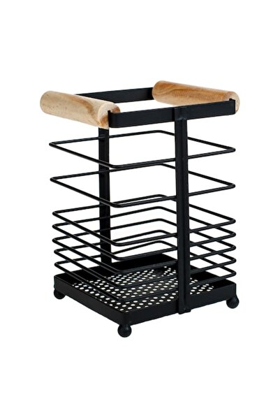 SHOPIENS Shopiens® metal cutlery holder, black with wooden handles, 10 x 10 x...