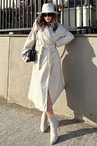 NEW LAVİVA Women's Self-Buttoned Unlined Cashmere Coat