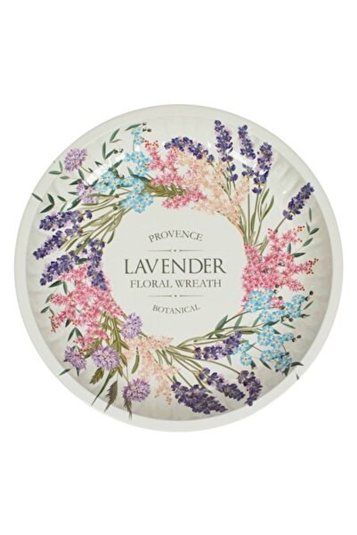 SHOPIENS Farfurie decorativa metalica Shopiens®, ecru cu imprimeu flori colorate si lavanda, 26 cm