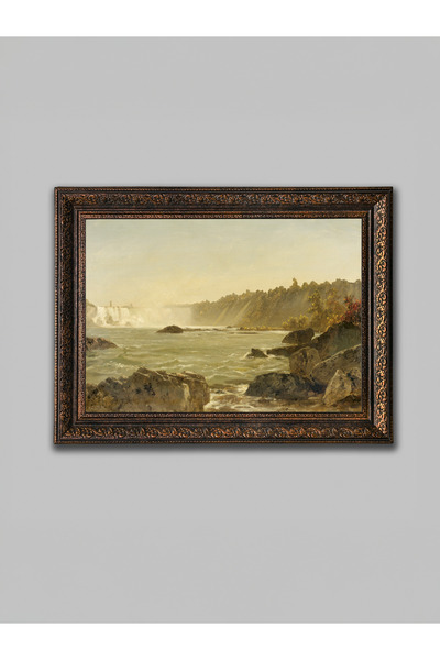 WoodyArts Ζωγραφική με θέα σε καταρράκτες και ποτάμια – Χάλκινο αντίκες πλαίσιο