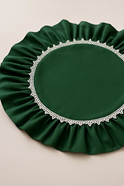 Trouvaille 1 Adet Dantelli Fırfırlı Yuvarlak Supla | Zümrüt Yeşili Klasik Ame...