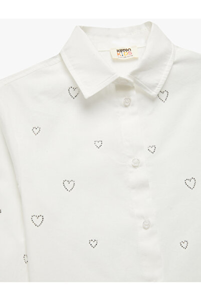 Koton Cămașă din bumbac cu mâneci lungi, cu model de inimă și detalii de piatră