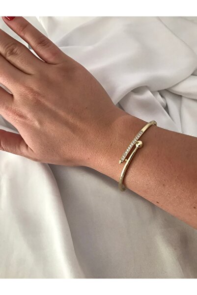 shop PASLANMAZ ÇELİK ÇİVİ MODEL TAŞLI PARLAK GOLD MODEL KARARMAZ KELEPÇE