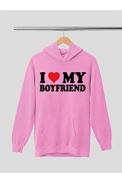 MAGORS I LOVE MY GIRLFRIEND AND BOYFRIEND SWEATSHIRT IMPRIMATĂ DIN BUMBAC CU MÂNER LUNG, CU GLISĂ, CU 3 FIȘE, CU GLISĂ