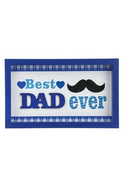 SHOPIENS Rectangular decorative frame made of wood with blue frame Shopiens®, with the message 'Best Dad Eve