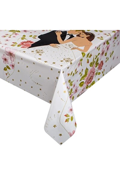 OEM Plastic Party Tablecloth White Couple Flowers 180x120cm - 1pc