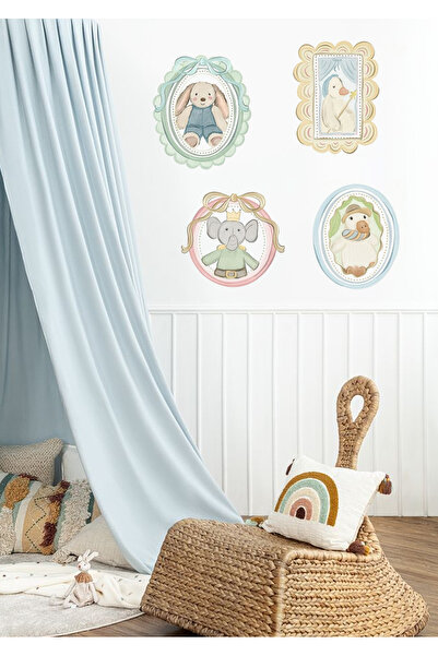 WALLHUMAN Pastel Çerçeveli Sevimli Hayvanlar Duvar Sticker Seti 4'lü – Çocuk ...