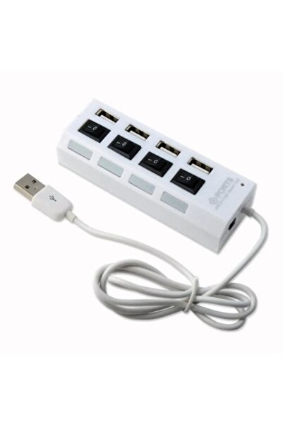 cribeau Hub USB 2.0 cu 4 porturi și comutatoare individuale, indicator LED, alb