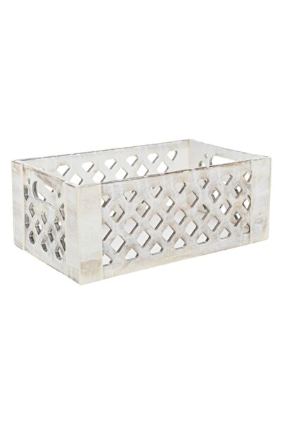SHOPIENS Decorative Wooden Box for Garden or Home, White Brushed, Perforated Design and Reinforced Corners, 2