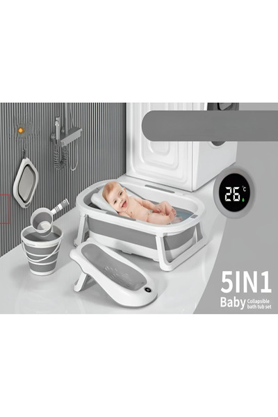Un 5-Piece Non-Slip Foldable Baby Bath Tub - Grey