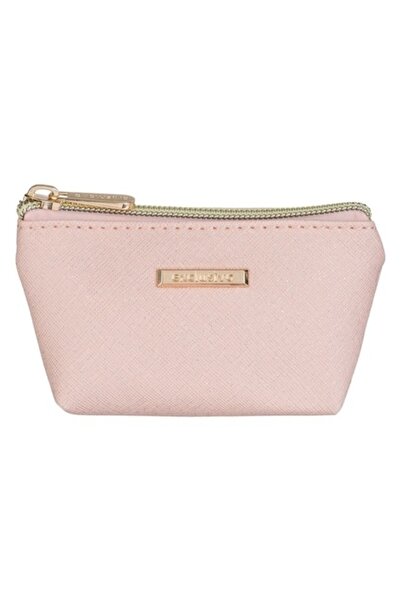 SHOPIENS Portofel Dama pentru monede, sclipici roz argintiu, detalii aurii și fermoar, 12x3.5x7 cm, semi-PU