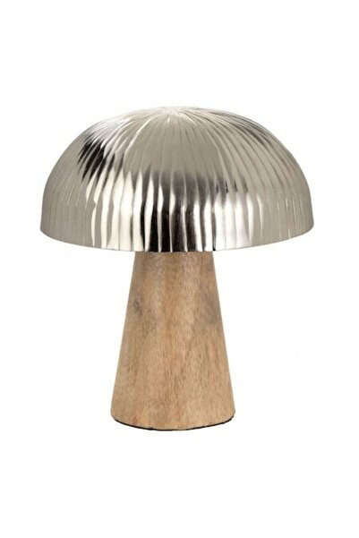 SHOPIENS Decoratiune de Masa Ciuperca din Lemn cu Palarie Argintie Ø12.5cm