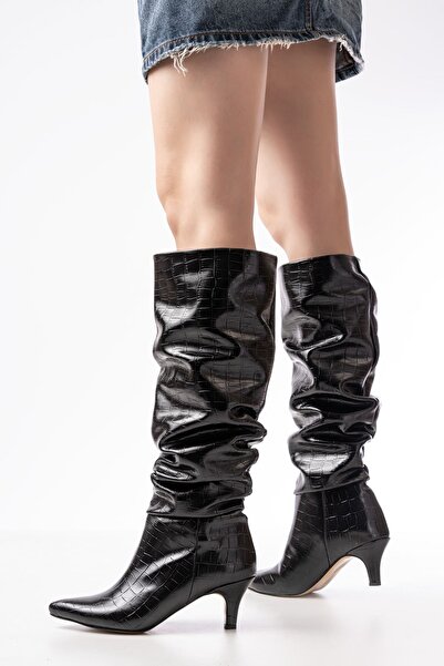 I Love Shoes Sollet Siyah Desenli İnce Topuklu Günlük Kadın Çizme