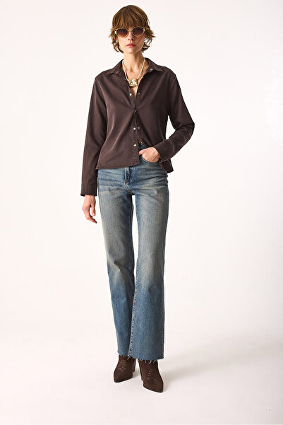 VENA Sydney Brown Slim Fit Jean Shirt(Tm)-Brown