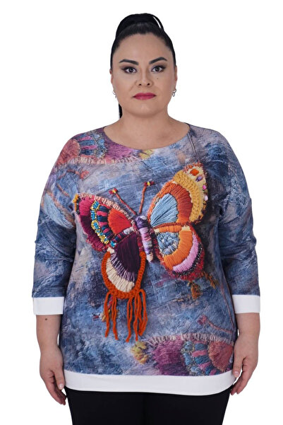 lavelina بلوزة شتوية ثلاثية الأبعاد مطرزة بالخرز مقاس كبير مطبوع