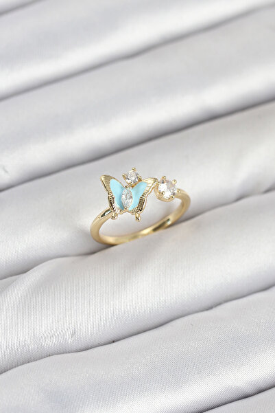 Twin Store Brass Gold Color Butterfly Model Women's Ring