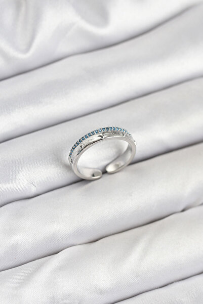 Nehir Brass Silver Color Row Zircon Stone Polar Star Model Women Ring Valentine's Mothers Teachers