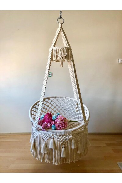 Morvia Home Pampas Makrome Salıncak – El Yapımı, 190 kg Taşıma Kapasiteli, Minderli ve Hediyeli