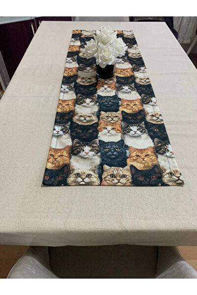 JOLLY HOME Kedi desenli, Yüksek Kaliteli Dijital Baskılı Runner, Dayanıklı, M...