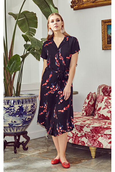 Stylish فستان ناعم باللون الأسود مشجر بالأحمر بخامة ناعمة وباردة