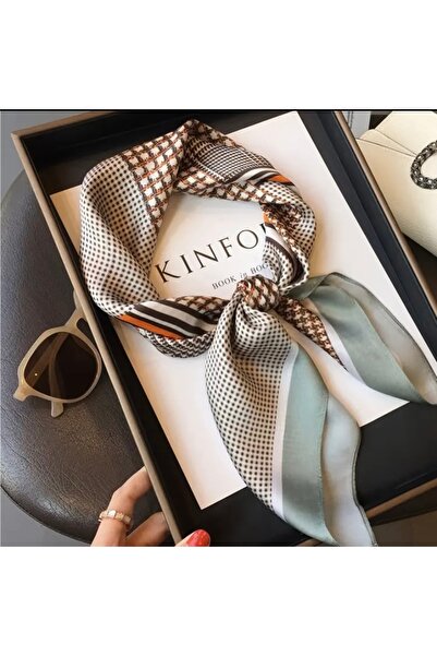 Accessories Hei Light Green Patterned Stylish Silk Look Square Scarf Foulard Women's Accessory