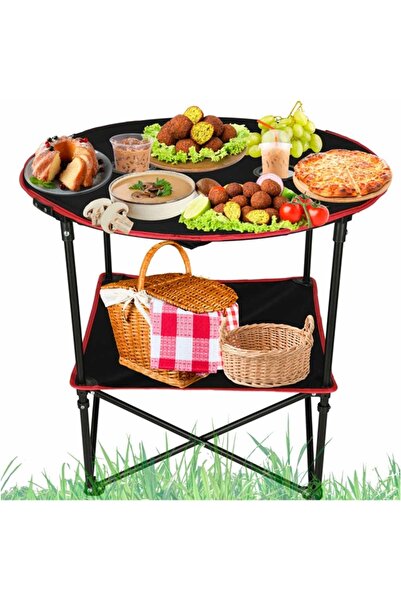 KESNUP Masă pliabilă de camping cu 2 niveluri și 4 suporturi pentru pahare, N...