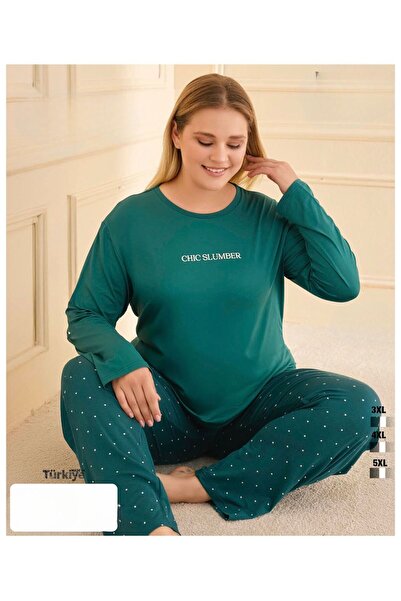 İpek Women's Long Sleeve Plus Size Crew Neck Pajama Set