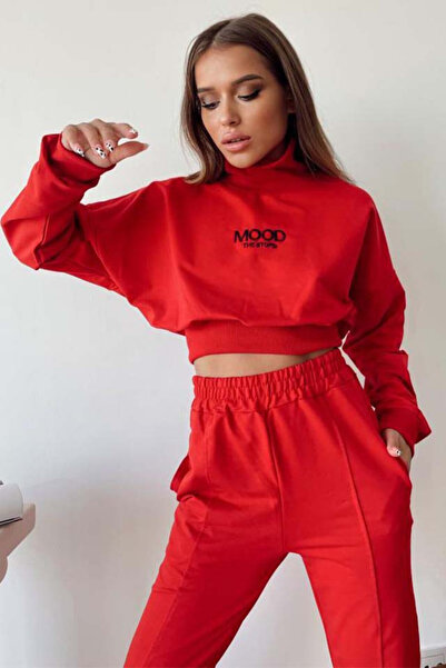 FashionForYou Compleu sport Mood, pantaloni si bluza pe gat, Rosu