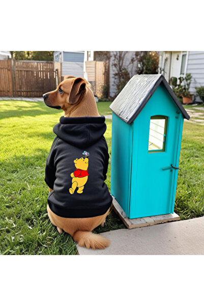petite pati سويت شيرت أسود مطبوع عليه كلب |   ملابس شتوية للكلاب مع قلنسوة، ق...