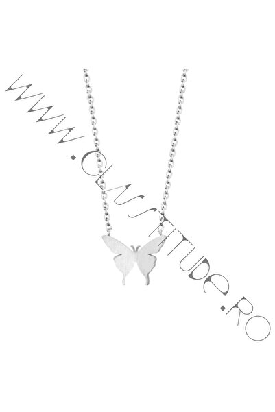 KESNUP Colier cu pandantiv fluture din oțel inoxidabil, argintiu și argintiu