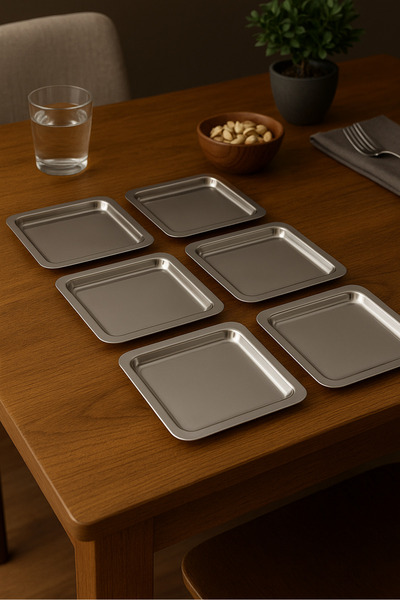 Risea Home Altılı Kare Paslanmaz Çelik Çay ve Sunumluk Seti Premium Servis Su...