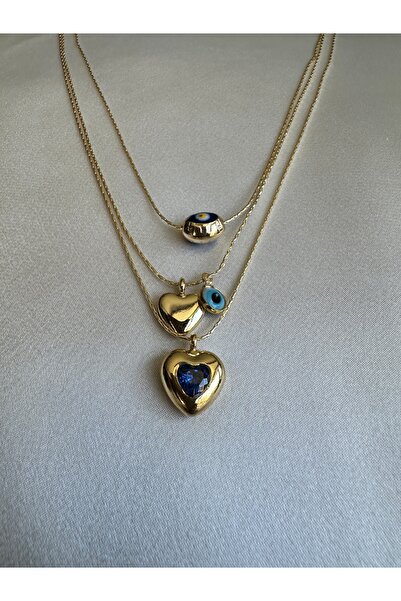 Luz De Viento 3lü Zirkon Taş Kalp Gold Kadın Kolye