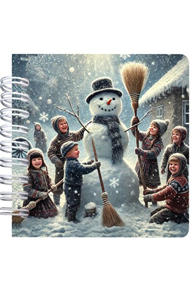 Editura Soapta stelelor Square Notebook with Spiral 9.5 x 9.5 cm, 75 Pages, Snowman with Broom