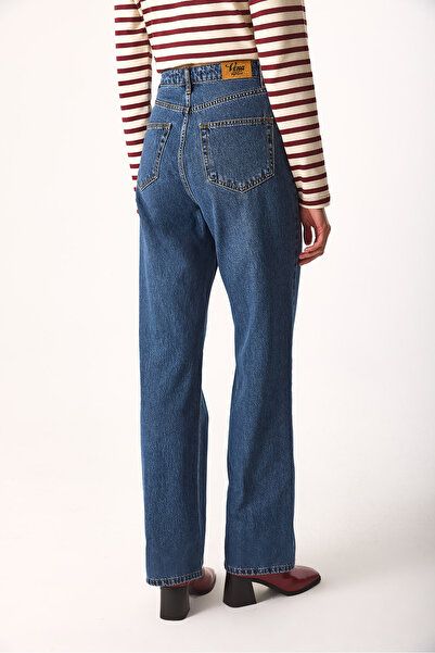 VENA Women's Wanda Dark Blue Wide Leg Jean Trousers 100% Cotton - Dark Blue