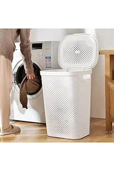 Generic سلة غسيل HNEJA، سلة غسيل يدوية مثبتة على الأرض مع غطاء، سلة غسيل بلاس...