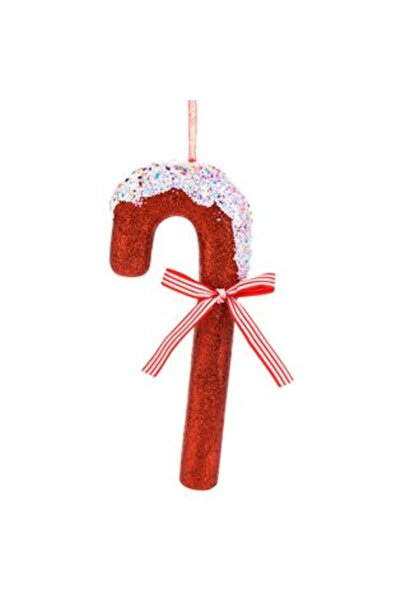 Jumbo Christmas Tree Ornament Candy Stick with Red Glitter and Bow 26 cm
