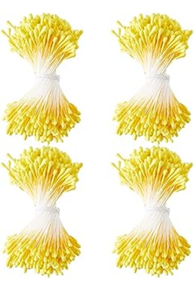 Generic GORGECRAFT 1600 قطعة 2 مم من اللؤلؤ الأصفر برأسين مصنوعين يدويًا سداة زهرة سداة مدقة اصطناعية