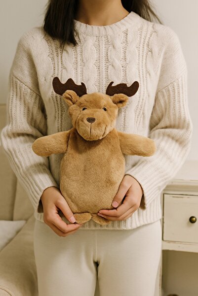 eco sepet Geyik Sıcak Su Torbası 600ml, Geyik Peluş Kılıflı Sıcak Su Torbası Yumuşak Hediyelik