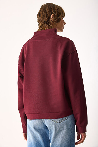 VENA Μπλουζάκι Marina με μισό φερμουάρ από βαμβάκι-μπορντό