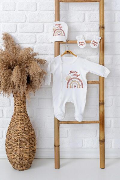 Pia Baby %100 Pamuk İsimli Bebek Tulumu Şapka ve Eldiven, Kutulu Bebek Hediye...