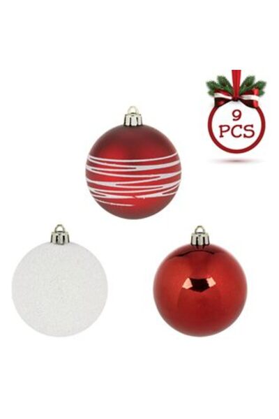 Jumbo Set Globuri de Crăciun Roșu-Auriu Mat Lucios Alb cu Sclipici Ø7 cm - 12 buc