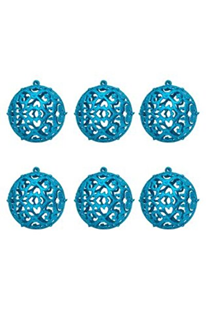 Jumbo Set ornamente de Crăciun cu sclipici turcoaz Ø8 cm - 6 bucăți