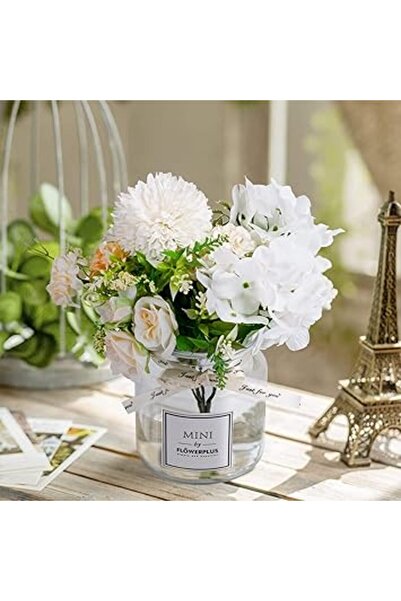 Generic UCHUANG Fake Flowers with Vase, Artificial Roses Bouquet in Vase, Centerpiece Table Decorations for