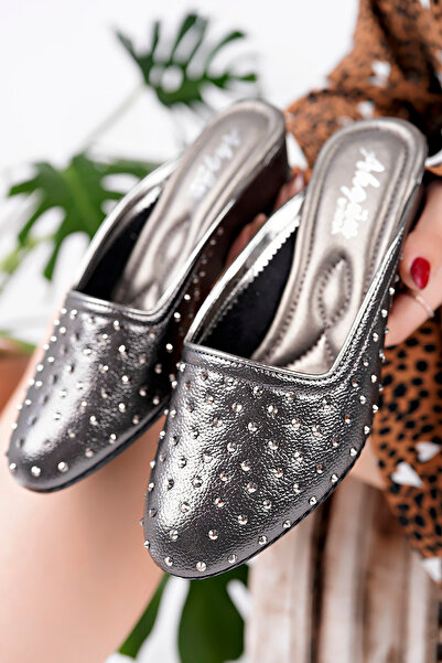 Akgün Terlik Kadın Antrasit Taş Detay Şık Ev Terliği