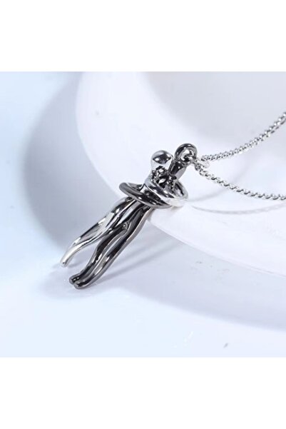 KESNUP Κολιέ με μενταγιόν 2 εραστές, φιγούρα ζευγαριού που αγκαλιάζεται, Ασημί / Μαύρο